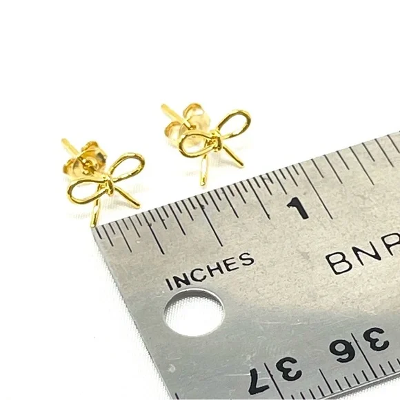 New Anthropologie Gold Bow Stud Post Earrings - Picture 4 of 4